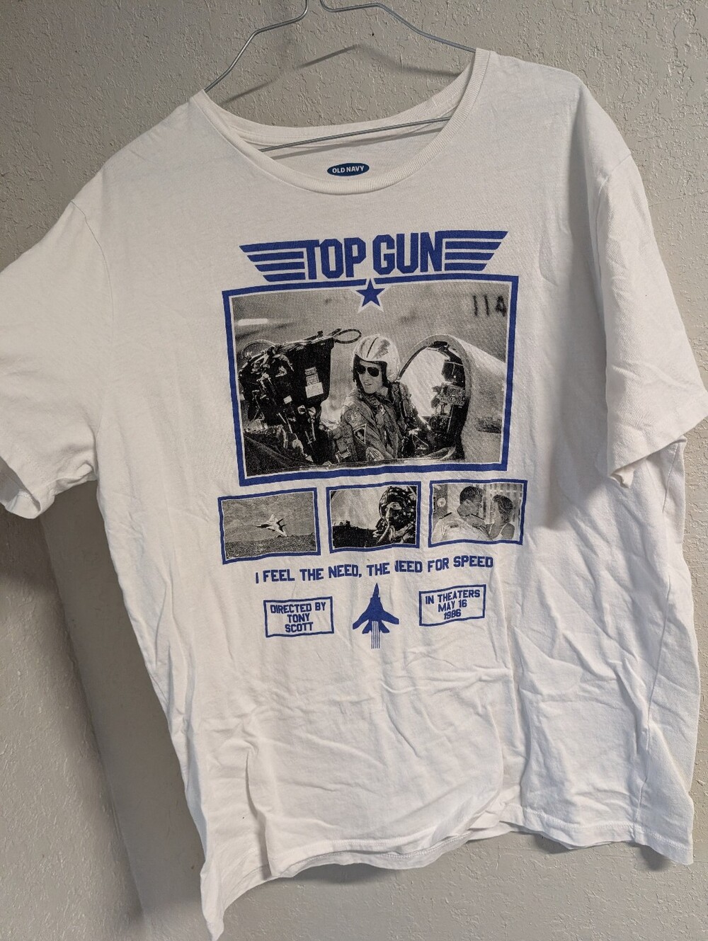 Top Gun Graphic Tee L White Blue Americana Movie Classic Val Kilmer Tom Cruise